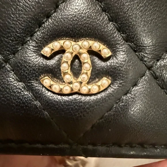 😍👜Chanel Iridescent Lambskin Quilted Pearl Wallet On Chain WOC Black - Picture 5 of 15